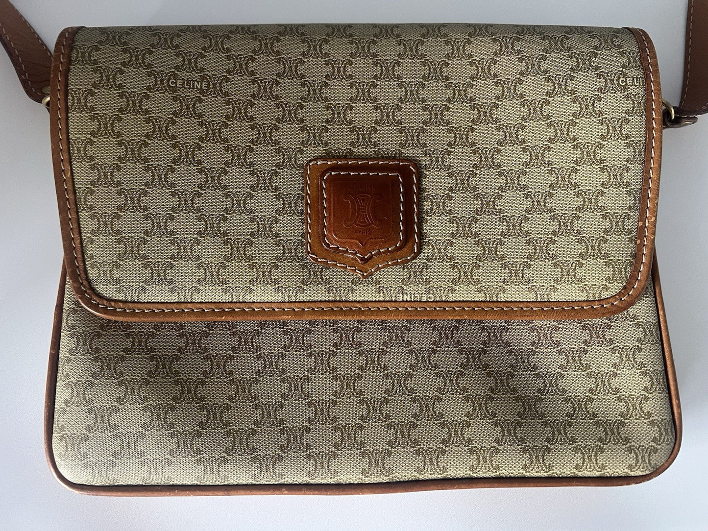 Authentic Vintage Celine Macadam Brown Crossbody/Shoulder Bag
