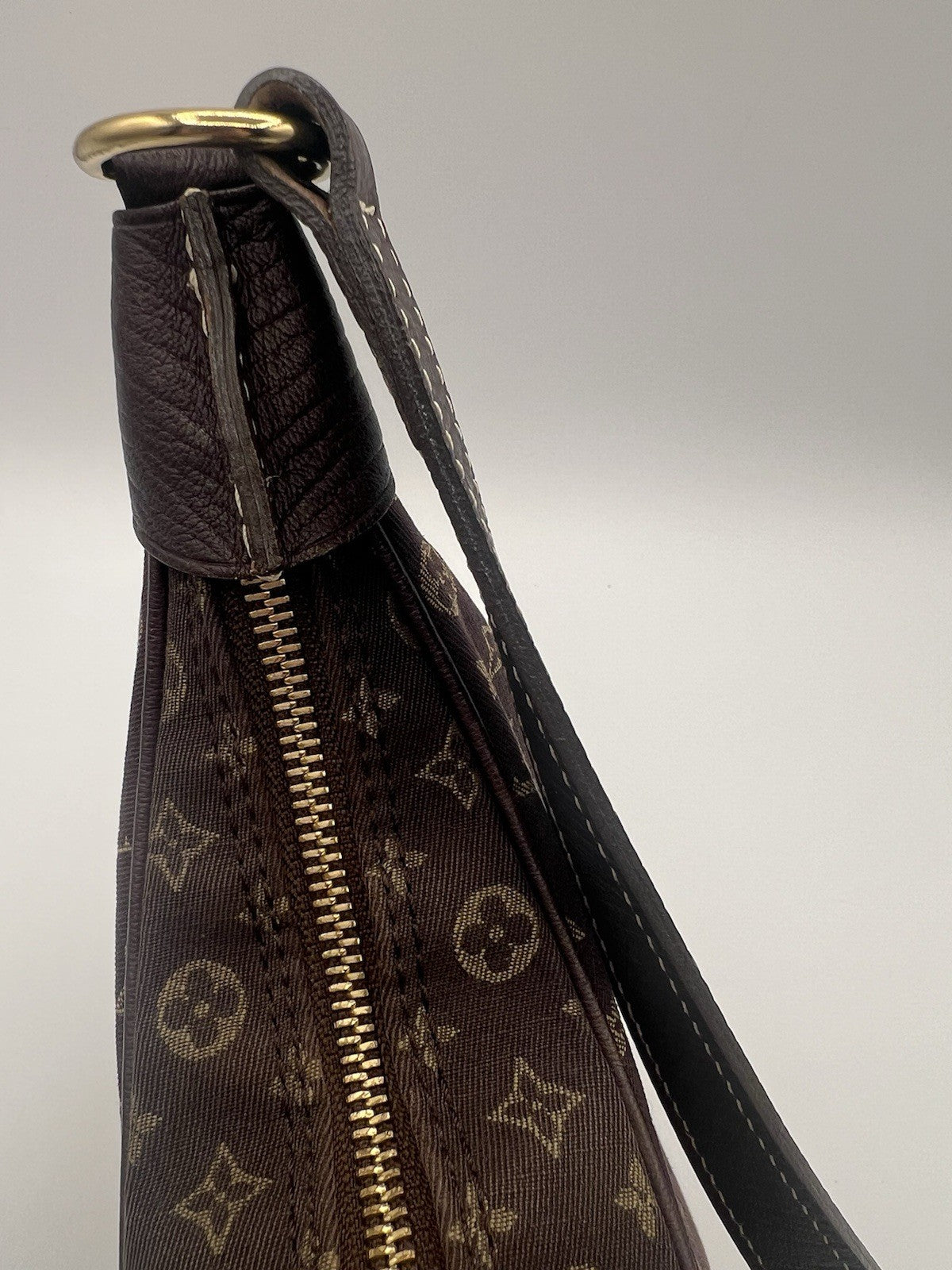 Auth Louis Vuitton Brown Boulogne Monogram Mini Lin Hobo Shoulder Bag
