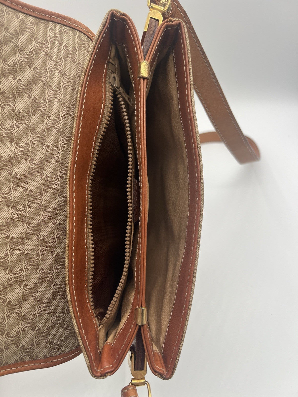 Authentic Vintage Celine Macadam Brown Crossbody/Shoulder Bag
