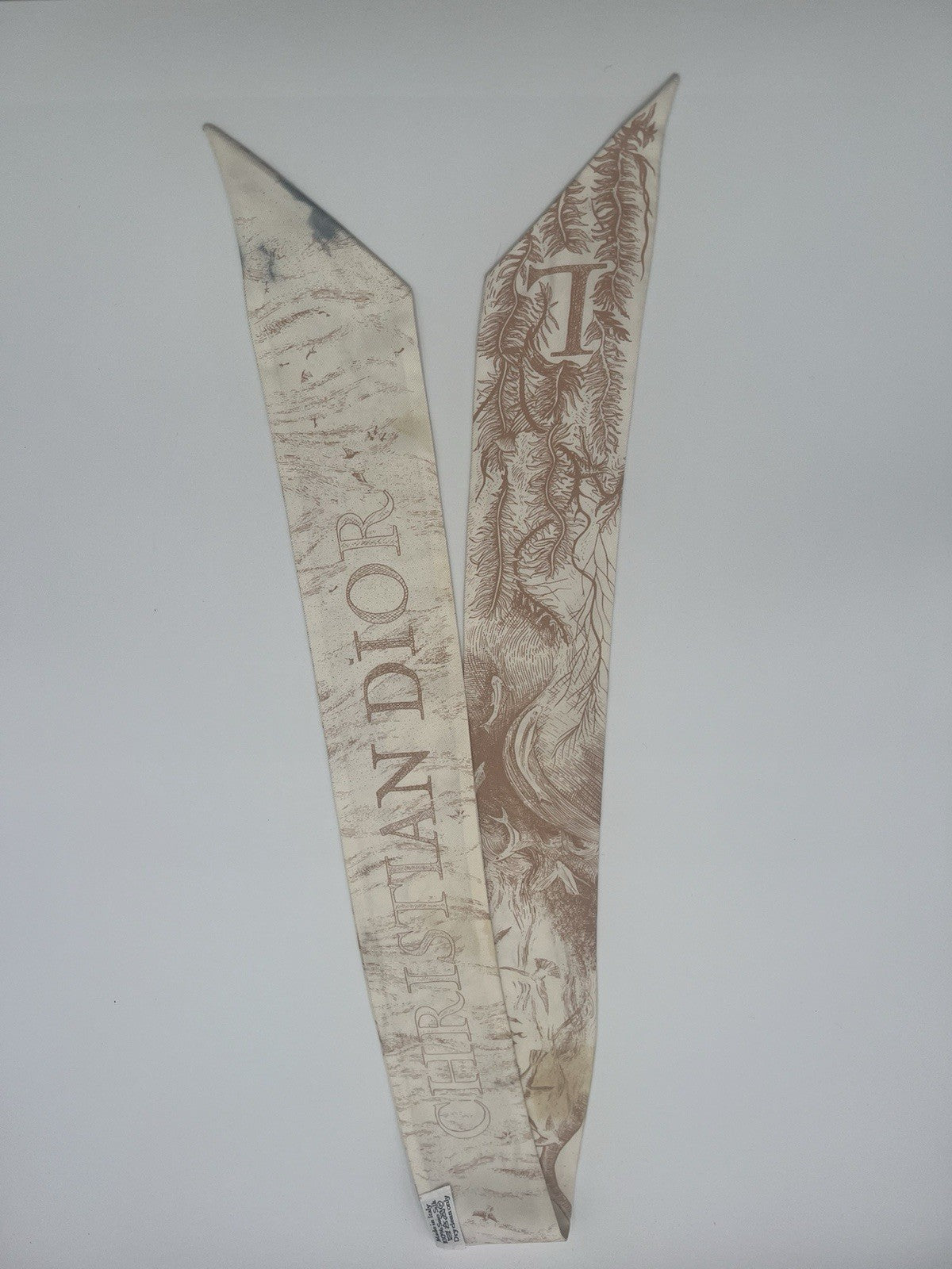 Authentic Christian Dior Silk bandeau Scarf Beige & Brown