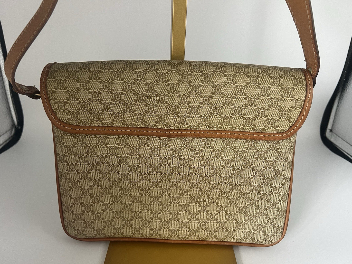 Authentic Vintage Celine Macadam Brown Crossbody/Shoulder Bag