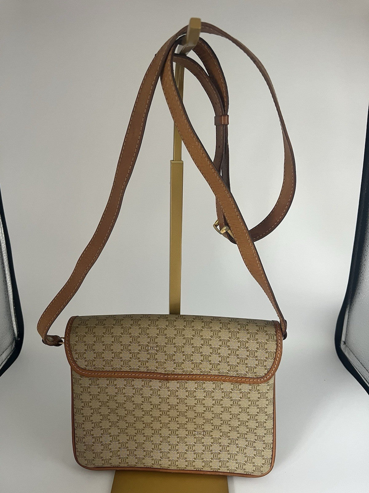 Authentic Vintage Celine Macadam Brown Crossbody/Shoulder Bag