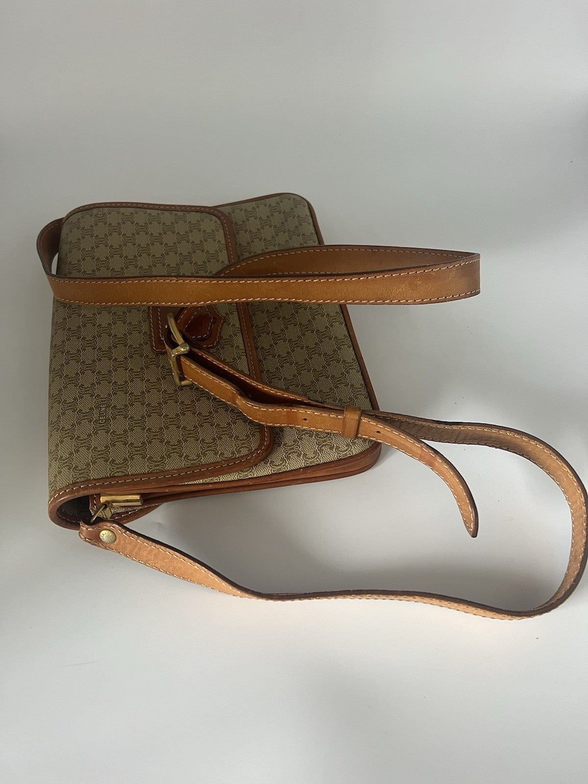 Authentic Vintage Celine Macadam Brown Crossbody/Shoulder Bag