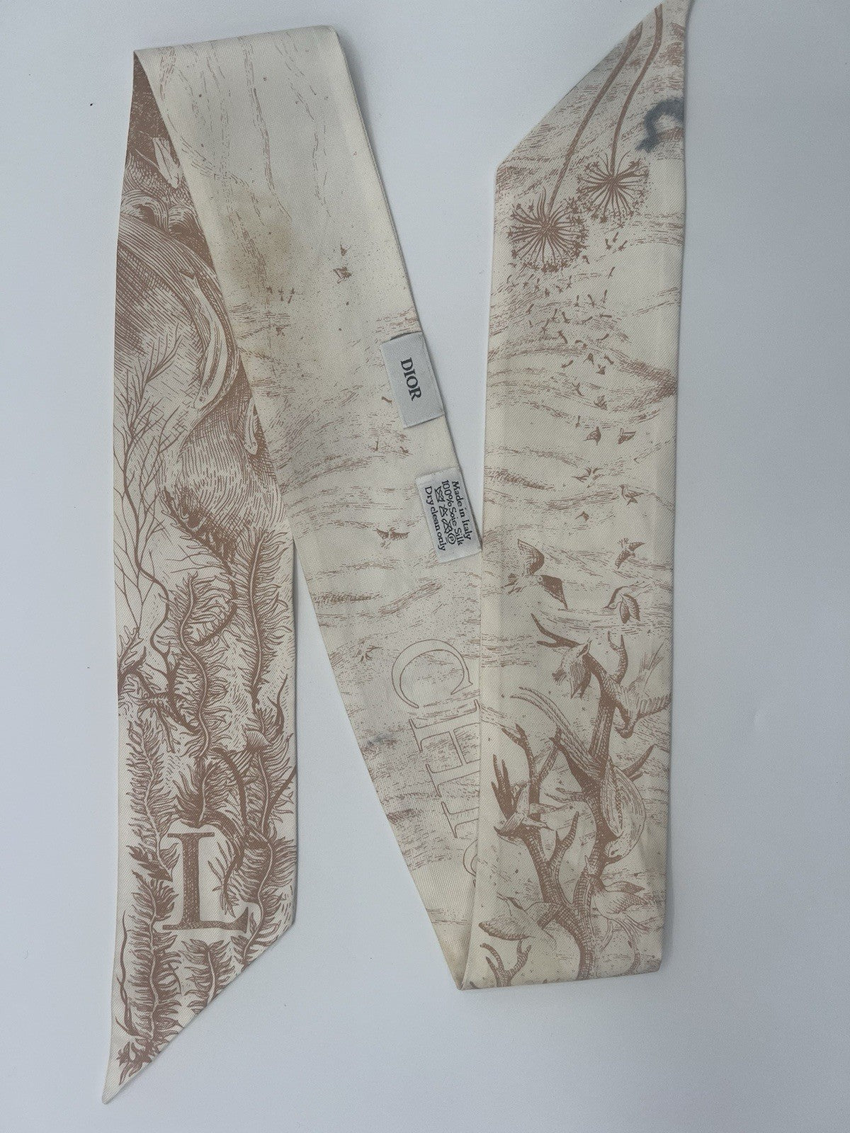 Authentic Christian Dior Silk bandeau Scarf Beige & Brown