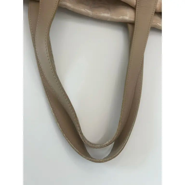 Authentic Chanel  Travel Line Beige CC Nylon Leather Tote Bag MM Size