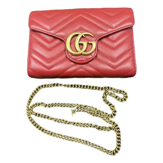 Authentic Excellent Gucci Marmont Double G Wallet On Chain Red