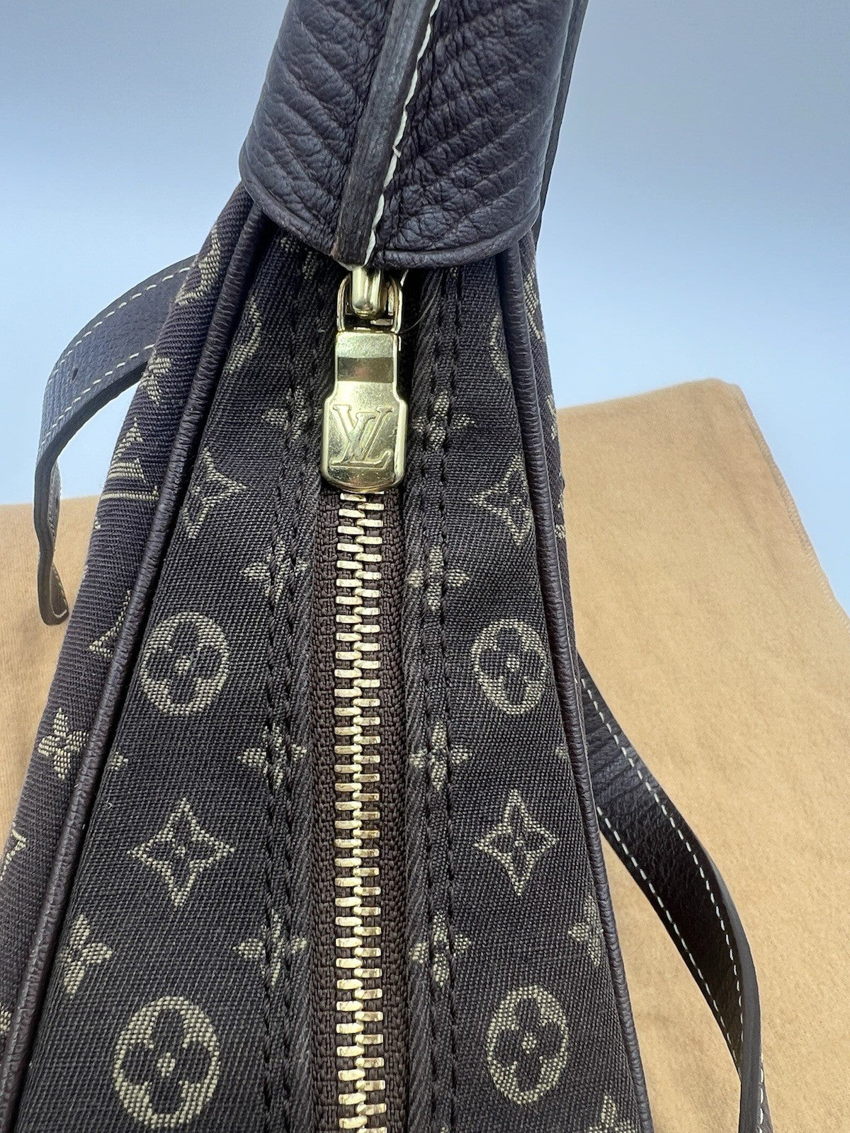Auth Louis Vuitton Brown Boulogne Monogram Mini Lin Hobo Shoulder Bag