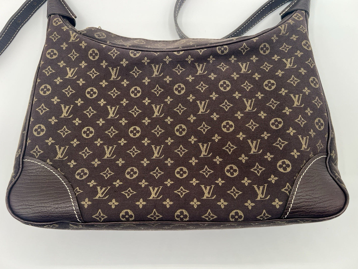 Auth Louis Vuitton Brown Boulogne Monogram Mini Lin Hobo Shoulder Bag