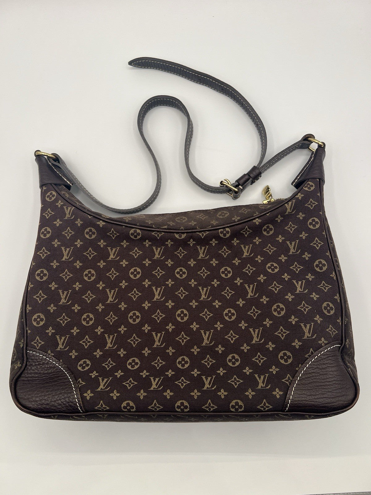 Auth Louis Vuitton Brown Boulogne Monogram Mini Lin Hobo Shoulder Bag