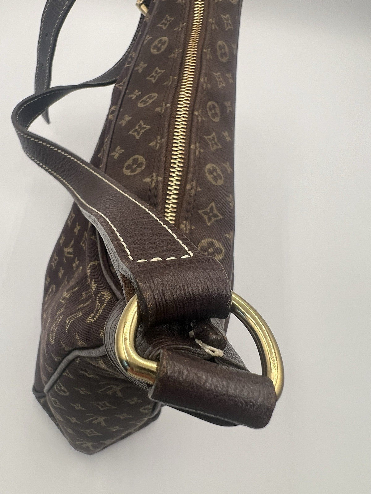 Auth Louis Vuitton Brown Boulogne Monogram Mini Lin Hobo Shoulder Bag