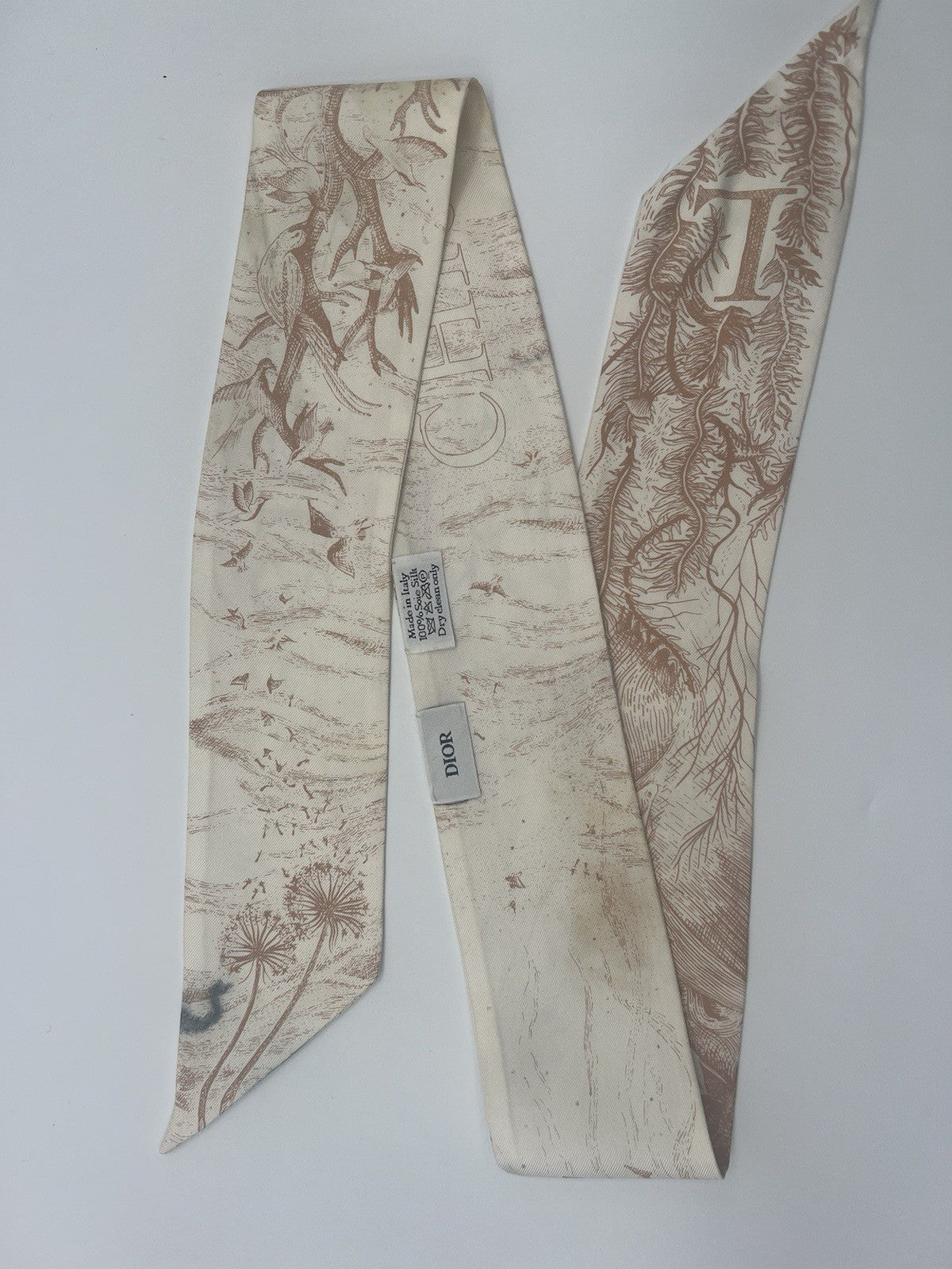Authentic Christian Dior Silk bandeau Scarf Beige & Brown