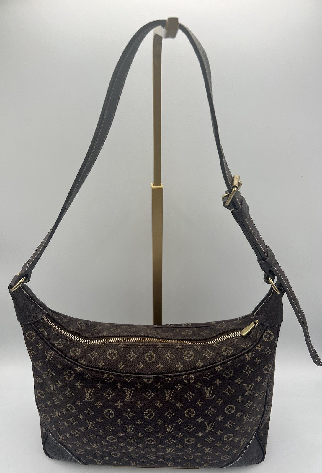 Auth Louis Vuitton Brown Boulogne Monogram Mini Lin Hobo Shoulder Bag