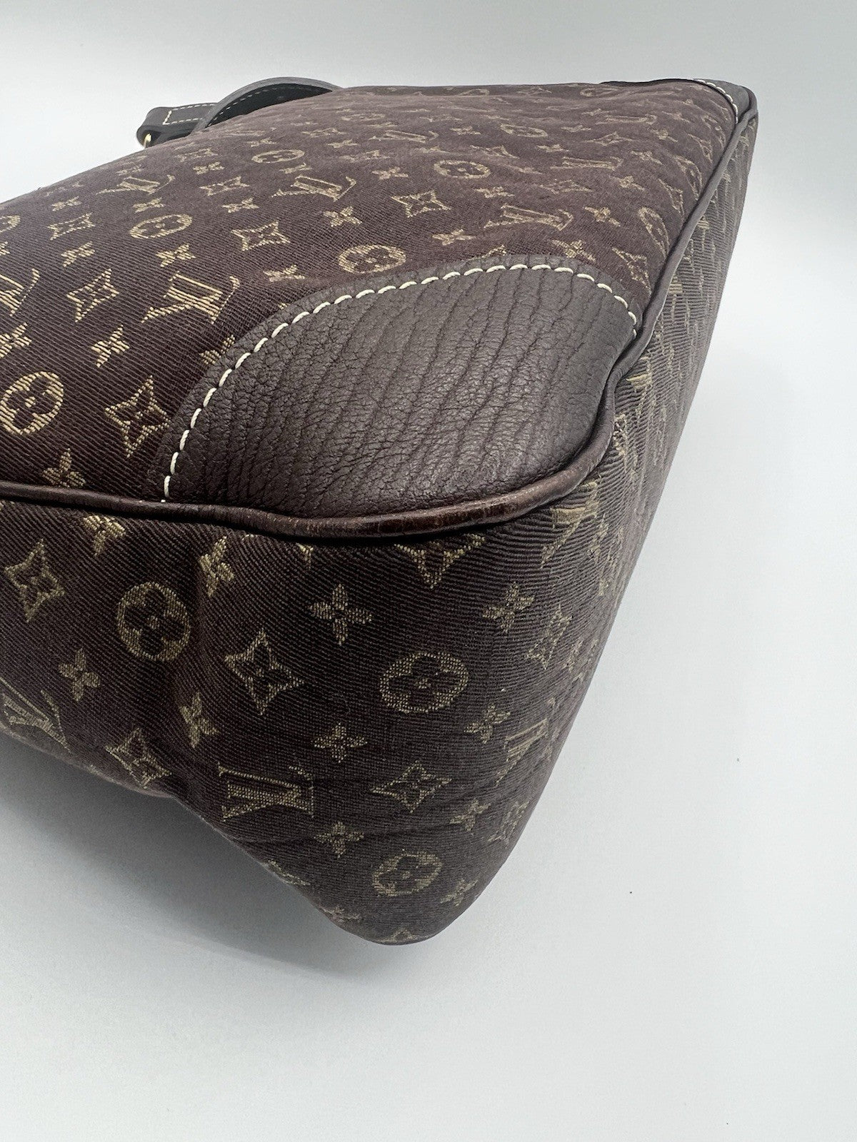 Auth Louis Vuitton Brown Boulogne Monogram Mini Lin Hobo Shoulder Bag