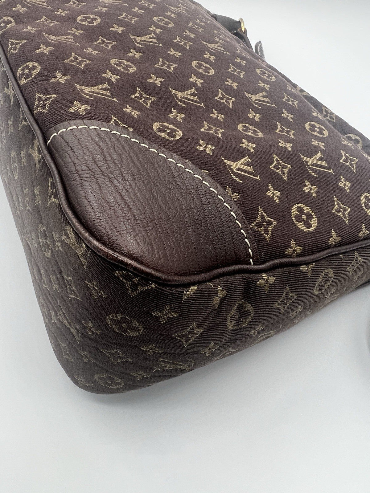 Auth Louis Vuitton Brown Boulogne Monogram Mini Lin Hobo Shoulder Bag