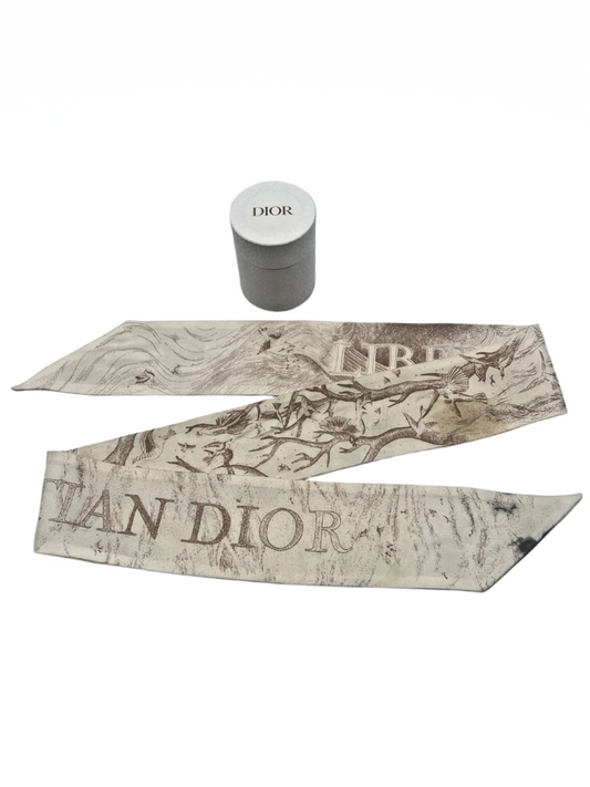 Authentic Christian Dior Silk bandeau Scarf Beige & Brown